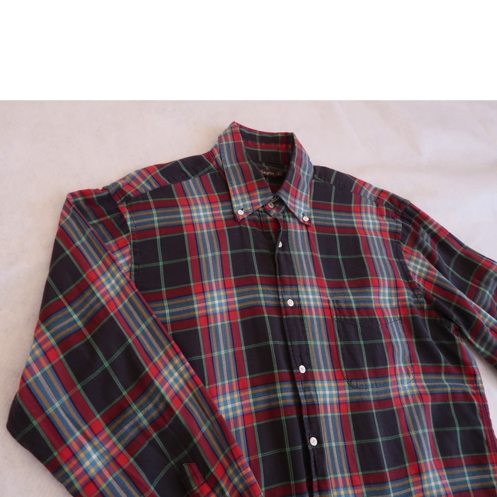 J.McLaughlin Mens Plaid Button Down Shirt Navy Red Long Sleeve Large‎ Cotton